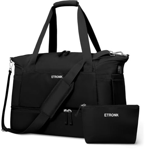 ETRONIK Sporttasche Reisetasche Damen mit Schuhfach, 55L Weekender Damen Große mit Nassfach, Sport Travel Bag für Reisen Gym Yoga, Handgepäck Tasche für Flugzeug, Beige, Large