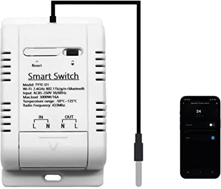 Wifi Temperaturregler Sensormodul, Smart Monitoring Temperaturschalter Modul mit Temperatursensor-Kit, App Wireless Remote Control, funktioniert mit Tuya Smart Life/Alexa/Google Home, 2.4GHz 16A 3000W
