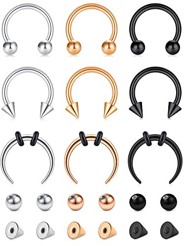 Funseedrr Nasenpiercing Hufeisen Lippenpiercing Ring Set Edelstahl 1,2mm Septum Nase Lippe Ohrring Piercing