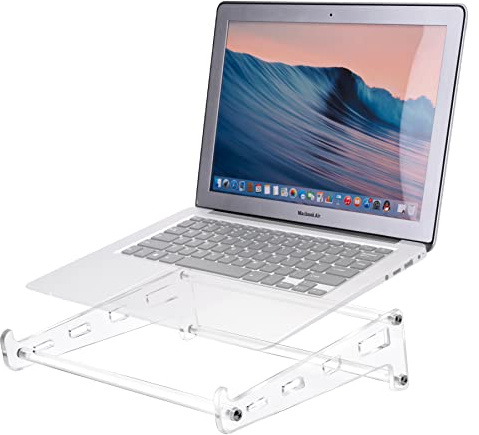 QUPIVA Acrylic Laptop Stand for Desk, Clear Ventilated Computer Stand Holder for Desk, Ergonomic Acrylic Sturdy Laptop Riser Compatible with MacBook Air Pro Dell XPS HP Lenovo Thinkpad ASUS 9-16 Inch