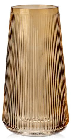 Briful Grand vase en verre de 20 cm pour fleurs, vase décoratif en verre rainuré de style moderne, vase en cristal ambré, décoration de table pour mariage, bureau, salon