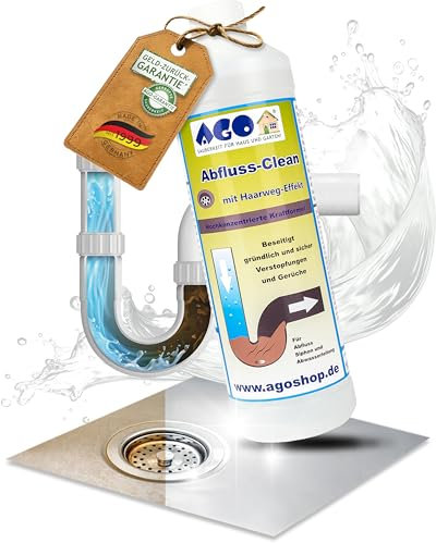 AGO Abfluss-Clean Abflussreiniger flüssig 1L / kraftvoller Rohrreiniger löst Haare, Verstopfungen, Essensreste/Abflussfrei in Küche und Bad/Duschabfluss Reiniger