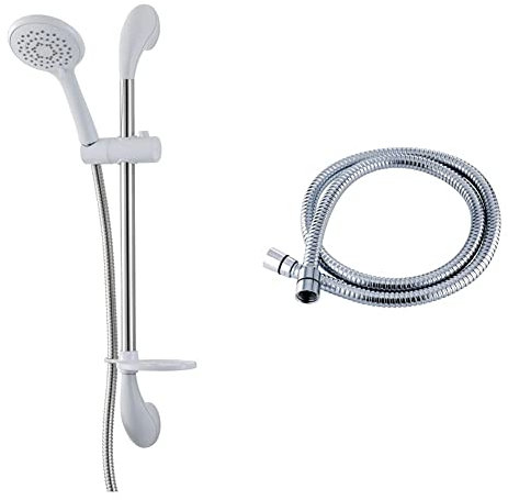 Triton Deluxe Shower Kit - White & 1.25m Anti-Twist Shower Hose - Chrome
