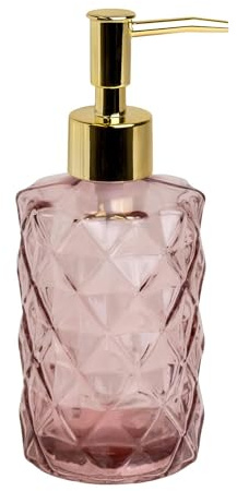Intirilife Seifenspender aus Glas in Hell Rosa mit Karo Muster - 310ml Füllmenge - Spender für Seife Dosierer Handseifenspender für Küche Bad nachfüllbar mit Pumpe