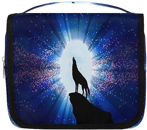 Moon Wolf Reise-Kulturbeutel für Damen und Herren, Galaxie-Wolf, Kulturbeutel, zum Aufhängen, Kosmetik- und Make-up-Organizer, farbe, 4.7 L, Taschen-Organizer