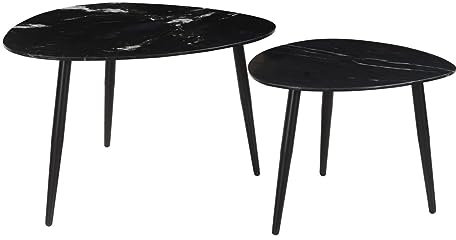 Miliboo Ovale ausziehbare Couchtische aus schwarzem Marmor und Metall (2er-Set) Platz