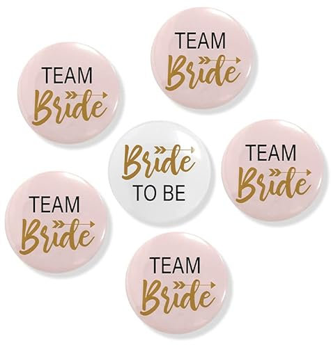 Simsky 6 Pcs Badges Team de la Mariée, Team Bride JGA Accessoires, Femmes JGA Boutons, Accessoire de Mariage, équipe de la Mariée Badge de Mariage, Badges Team Mariée Décorations (5 Poudre 1 Blanc)