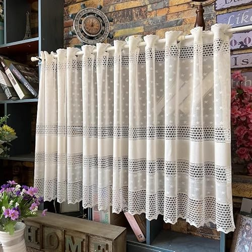Daliena Stickerei Scheibengardine 40cm höhe weiß Bistrogradinen mit Spitze B/H 100/40cm