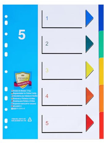 [10 Stück]5-teiliges Register für Ordner A4 1-5,Farbig Ordner Trennblätter aus PP für Schule, Büro