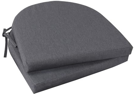 Topotdor Outdoor-Stuhlkissen, wasserdicht, Terrassenstuhlkissen für Gartenmöbel, runde Ecksitzpolster mit Bändern, für Terrasse, Garten, Esszimmer, Büro, 43,2 x 40,6 x 5,1 cm, Grau, 2 Stück