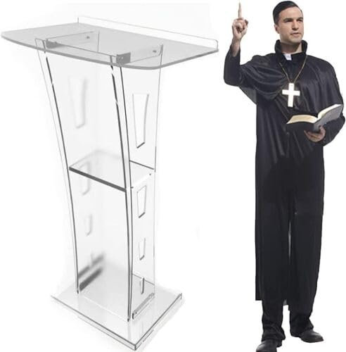 vinnyooc 60 * 40 * 110 cm Acryl Podium, Tragbares Transparentes Stehschreibtisch, Podium Kurve Kanzel für Schulen Kirchen Botschaften