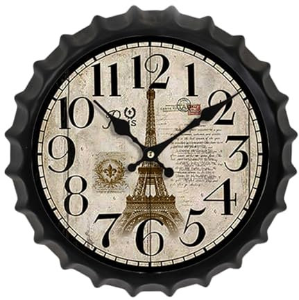 astylishome Wanduhr im antiken Stil, Flaschenverschluss, 35 cm, leise, nicht tickend, kreative Dekoration, Landhausstil, rustikale Uhren für Schule, Küche, Bier, Bar, Restaurant, Café 2202