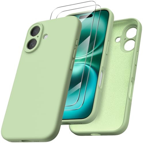 ORNARTO Compatible with iPhone 16 Case, Shockproof with Screen Protectors, Waterproof Liquid Silicone Rubber Full Cover Protective Case for 6.1 inch-Matcha