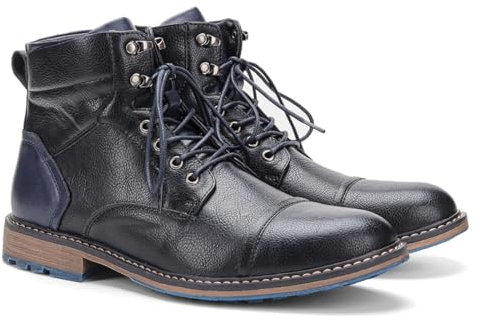 Harssidanzar Stivali Moto da Uomo,Stivali da Abito per Uomini Casual Stivali Da Combattimento Stivali Da Abito Per Uomo KM301EU,Nero,Dimensione 43