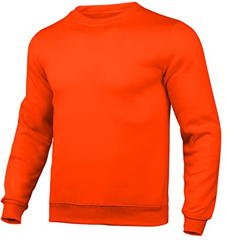 Sweatshirts pour hommes UK | Chandail à capuche uni de couleur unie sans capuche, léger | Chandail à col rond et manches longues | Sweat-shirt d'entraînement ample évacuant l'humidité, Orange, XL