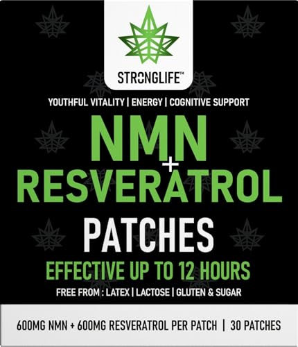 NMN & Resveratrol Patches – High Strength NMN Supplements UK Pure – High Absorption, 12 -Hour Release – Supports Cellular Health, Anti-Aging & Skin Vitality – 30 Patches