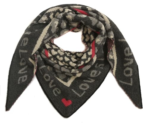 Ever Bloom Damen Schal mit Love Motiv, Dreieckschal groß für Herbst und Winter, leichtes weiches Halstuch, warm