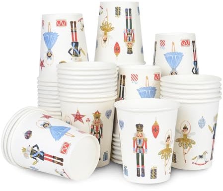Elyxio 100Pcs Nutcracker Paper Cups Christmas 9oz Disposable Party Cups Watercolor Holiday Soldier Fairy Drinking Cups for Hot Cold Beverage Coffee Tea Xmas Winter Birthday Party Supplies