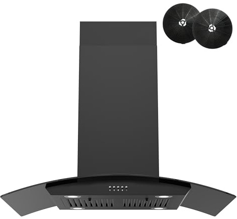 FIREGAS 36 inch Island Range Hood 700 CFM, Ducted/Ductless Convertible Stove Hood3-Speed Fan, LED Lights, Button Control Ceiling Mount Range Hood Vent for Kitchen