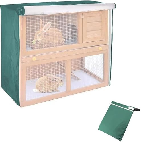 Abdeckung für Kaninchenstall, wasserdichte Kaninchenkäfig-Staubschutz, 210D-Oxford Doppelschicht Abdeckung für Katzen, Hamster, Kaninchen, Haustiere, 122x50x105cm (Grün)