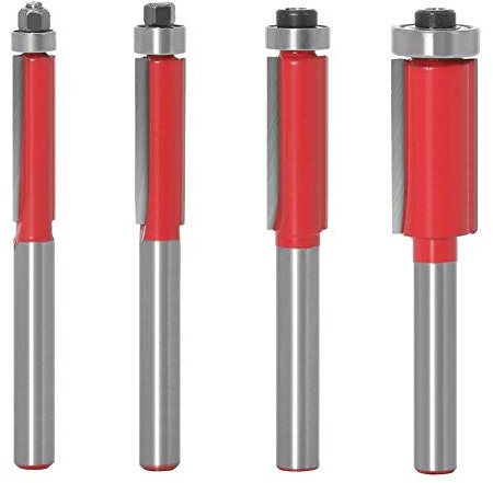 Trend Router Bits,Chamfer Edge Forming Router Bit,Milling Cutter,4PCS Flush Trim Router Bit Set,1/4 Inch Shank Flute Flush Trimming Milling Cutter,Tungsten Carbide Top End Bearing Woodworking