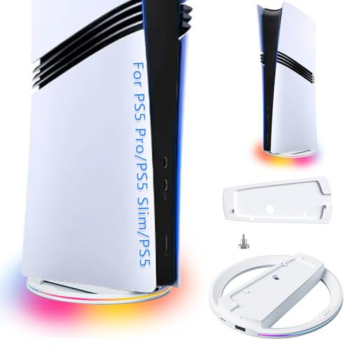 AriKroii Base Verticale PS5,Supporto Verticale per Console PS5 Slim/PS5 pro/PS5 con Luce RGB e Porta USB, Base Antiscivolo per Playstation 5 Slim,per PS5 Slim Disco/Digital Edition
