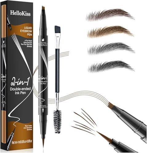 Eyebrow Pencil, Microblading Eyebrow Pen, 2-in-1 Dual-Ended Brow Pencil with Micro-Fork-Tip & Precise Brush, Waterproof Eye Brow Pencil for Natural Hair-Like Brows, Shapes, Last All-Day (Dark Brown)