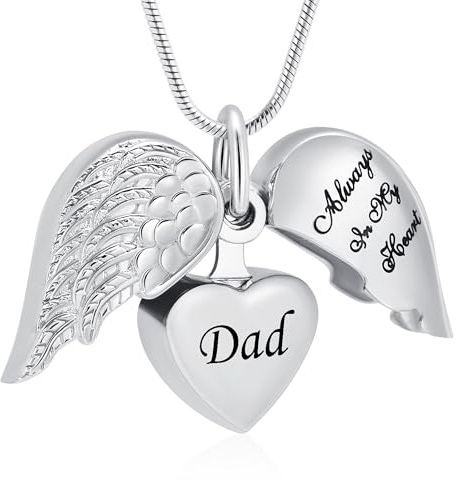 VCCWYQK Angel Wing Heart Urn Necklaces for Ashes for Women Men Stainless Steel Cremation Jewelry Memorial Keepsake Pendant for Loss Gift