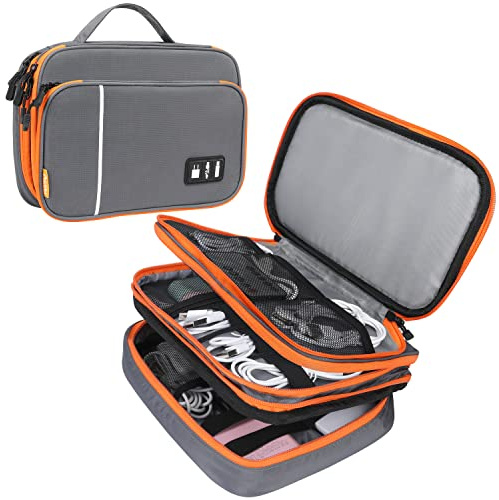 Reisezubehör-Tasche, tragbare Kabel-Organizer-Tasche, Reise-Elektronik-Organizer, Gadget-Kabeltasche, Kabeltasche, Tragetasche für Tablet, Kabel, SD-Karte, Ladegerät, Powerbanks, grau, XSC