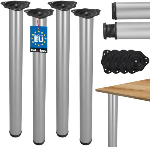 KOTARBAU® 4er Set Tischbeine Edelstahl Tischfuß 71-74,5 cm Tischgestell Möbelfüße Verstellbar Tischbein Tischfüße Tischbeine Höhenverstellbar Tischfuß Möbelfüße Silber Möbelfuß