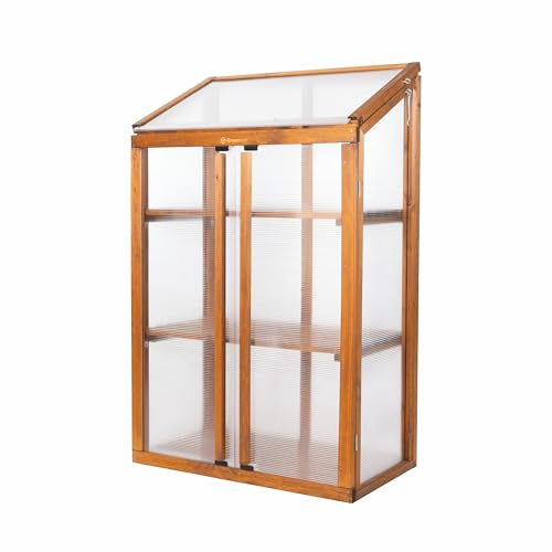 Greenspot - Invernadero de balcón – Mini Invernadero – 80 x 42 x 121 cm – Madera y plástico, Carga máxima por Estante 50 kg – para Hierbas, Plantas, terraza – Origen Palisandro marrón