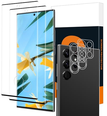 Carantee 2+2 pièces Verre Trempé pour Samsung Galaxy S23 Ultra 5G, avec Caméra Arrière Protecteur, 3D vitre protection pour S23 Ultra, Incassable Haute Sensibilité Haut Définition protection écran