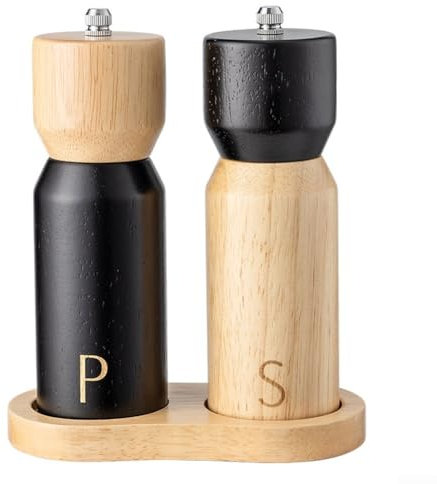 HEIBTENY Molinillo de pimienta de madera natural para moler pimienta y contenedor de almacenamiento para sal marina o pimienta Embalaje exquisito Molienda rápida y uniforme de granos de pimienta