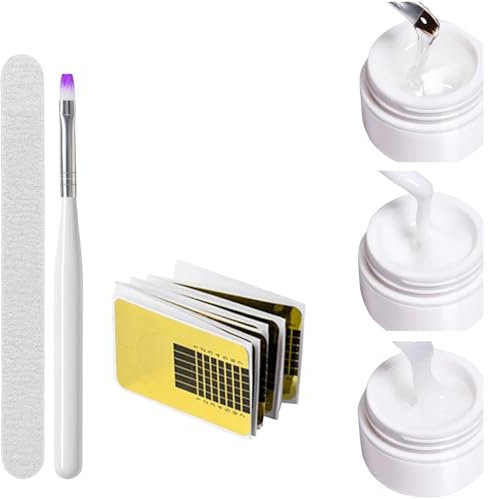 Fester Nagelkleber Nail Glue Gel für Nagelspitzen Langanhaltender Verlängerungsklebstoff für klare und klare Press-On-Nägel, Benötigt U V Licht gehärtet (3, Transparent + Weiß + Jelly-Weiß)