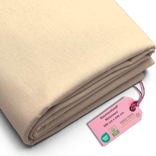 Stoff Virginia Tex, Meterware, Baumwollstoff 100%, große Breite 240 cm, Baumwollstoff 100% Oeko -Tex Standard 100 Unifarben zum Nähen (Cream 09, 500 cm x 240 cm)