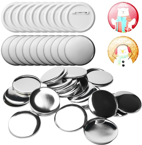 100 Stück 58mm Leere Schaltfläche Abzeichen Button, Metall Buttonrohlinge für Buttonmaschine - DIY Abzeichenherstellung Zubehör mit Sicherheitsnadel & transparenter Folie