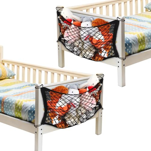2 Pack Stuffed Animal Storage Net for Kids, Bedside Toy Hammock, 30x70CM | Elastic Nylon Mesh, Soft Hanging Toy Organiser, Space Saving, Easy to Hang, Bedroom and Playroom Storage