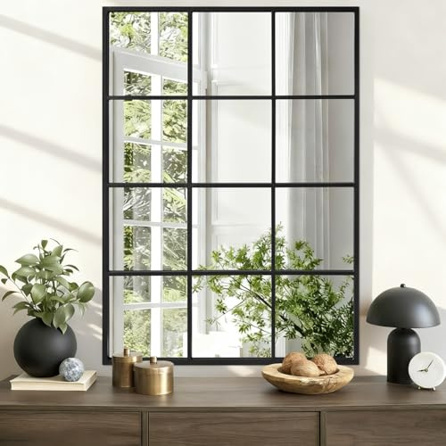WDSHIYI Black Rectangle Mirror, Metal Framed Wall Mounted Mirror Modern Artistic Decorative Mirrors for Living Room Bedroom Entryway, 18x26 Inch Decor