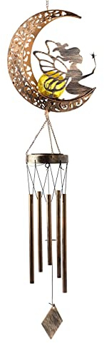 ZWTPGKRD LED-Windspiel, hohl, Mond, Stern, Fee, Windspiel, Solarlampe, Ornament für Zuhause, Outdoor, Garten, Hof, Dekoration, Feen-Windspiel