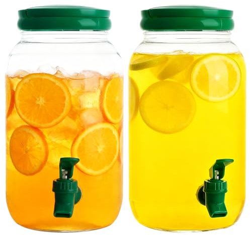APACALI 2 Pack Water Dispenser with Tap, 3.8L Drink Dispenser with Tap, Cocktail Dispenser with 600ml Cups, Juice Dispenser for Serving Cocktails Juices Water Beverages, Green
