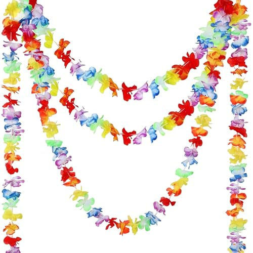 4 Pack Hawaiian Garlands - 10ft Tropical Flower Lei Luau Decorations,Tropical Party Decorations Favours,Bunting Beach Theme Lays Hanging,for Indoor Outdoor