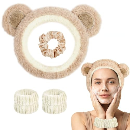 HOTUT Haarband Kosmetik,4 Stück Spa Stirnband Zum Waschen Des Gesichts Hautpflege Stirnbänder,Damen Spa Haarband,Make up Stirnband Handgelenk Waschband Set für Makeup und Hautpflege