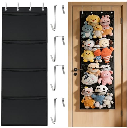 Kuscheltier Aufbewahrung tür 166x58cm Rangement Suspendu | Kein Bohren Notwendig, Hängende Aufbewahrung, faltbares Design, vier große Taschen