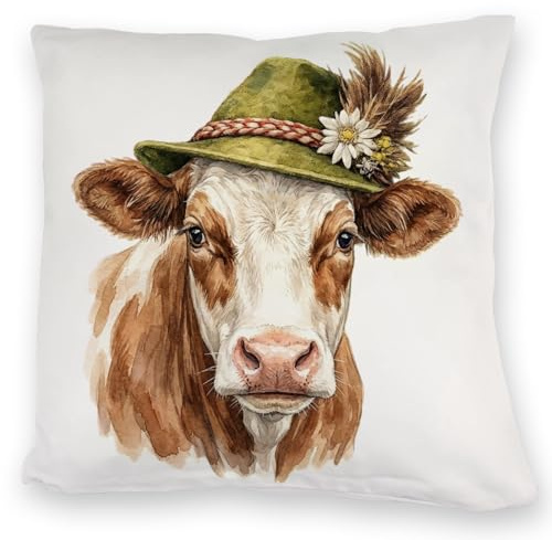 speecheese Kuschelkissen Kuh mit alpenländischem Trachtenhut Humorvolles | DekoKuschelkissen - ideal für alpenländische Wohndekor