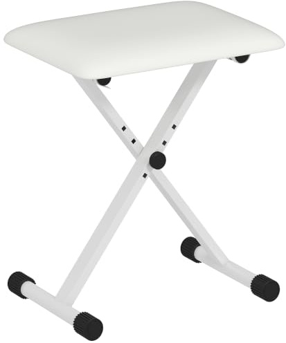 HOMCOM Klavierhocker Höhenverstellbar Klavierbank 39x29x37-47 cm Weiß | X-förmiger Pianobank, mit Kunstleder Kissen, Klappbare Klavierstuhl, für Piano Keyboard, zum Klavier Spielen