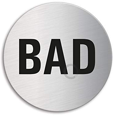 Schild Bad/Badezimmer Ø 75 mm Türschild aus Edelstahl fein-matt gebürstet selbstklebend 8484