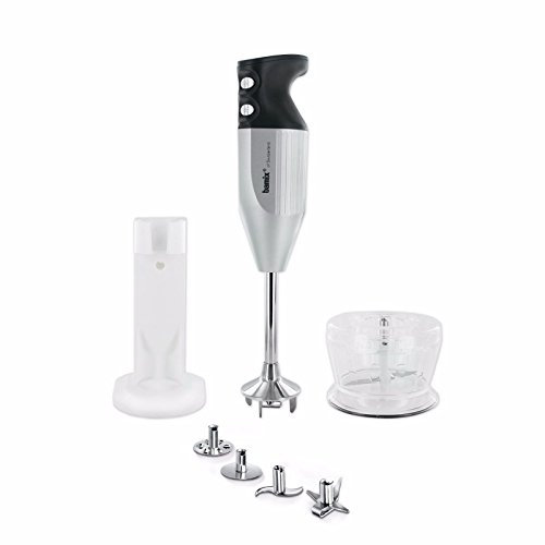 Bamix – Deluxe Silver 160 W – Robot de cuisine mixeur plongeant avec 4 lames et hachoir