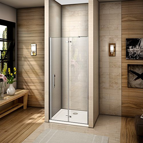 Porte de douche 90x185cm porte de douche à charnière paroi de fixation avec la barre de soutien horizontale murale