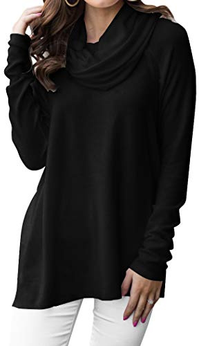 Minclouse Damen Langarm Wasserfallkragenpullover Pullover Rollkragen Casual Lose Sweatshirts Tunika Tops - Schwarz - Small