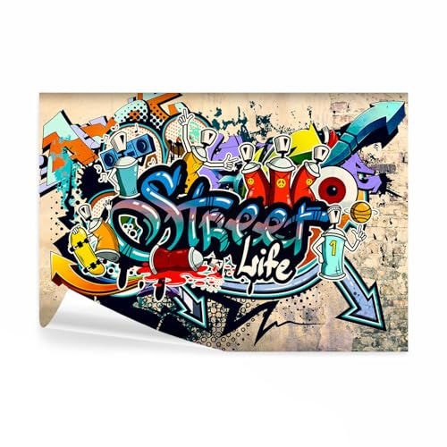 decomonkey Papier Peint Panoramique Graffiti 300x210 cm Décoration murale | Tapisserie décorative pour chambre salon, Graffiti artistique coloré urbain mural fond adolescent, moderne